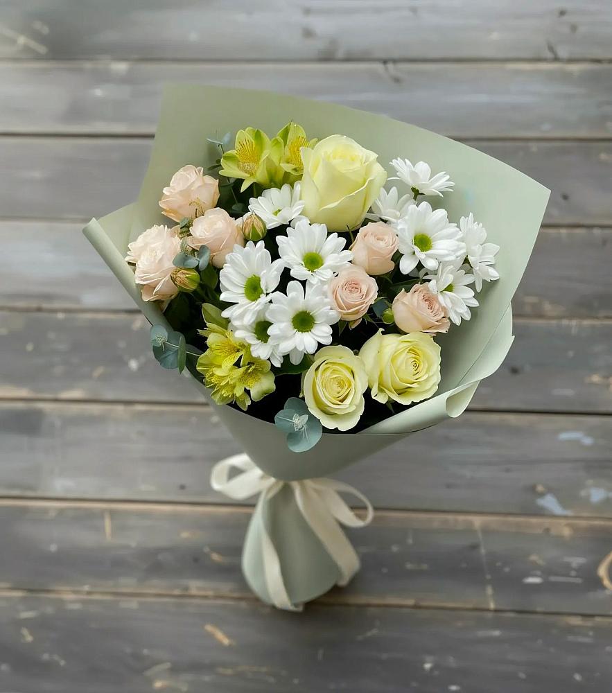 Букет цветов из: Альстромерии, Розы и Хризантемы в Никольское