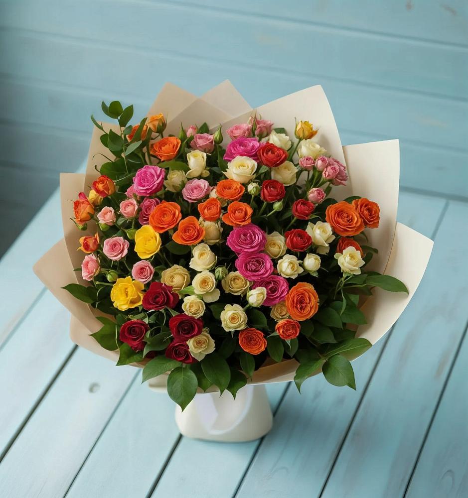 Букет Микс из разноцветных кустовых роз в Никольское