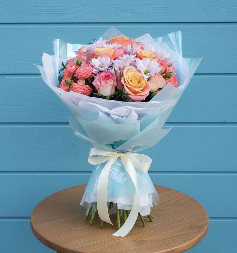 Букет цветов из: Хризантемы и Розы в Никольское