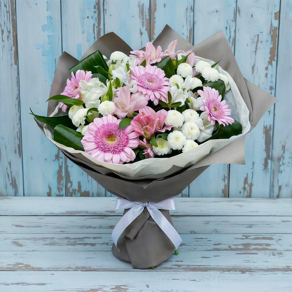 Букет цветов из: Герберы, Альстромерии и Хризантемы в Никольское